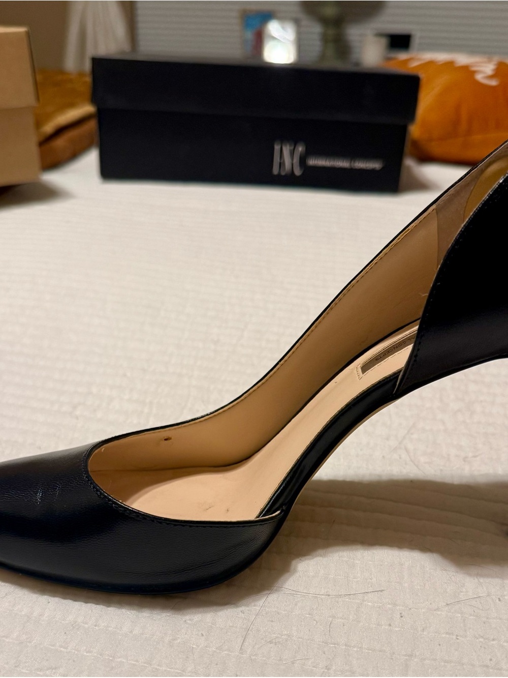 INC International Concepts Black Leather Pointed-Toe Pump
